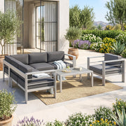 5 PCs Garden Sofa Set w/ Cushions, Aluminium Furniture Sets, Grey