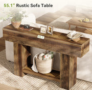 55.1-Inch Farmhouse Console Table Narrow Entryway Table with Storage for Hallway