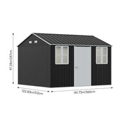 12 x 10FT Galvanised Garden Tool Storage Shed with Lockable Door, Double Windows