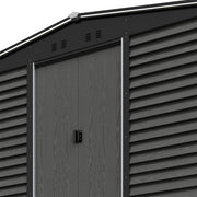 12x8FT Galvanised Garden Storage Shed with Sliding Door & Foundation, Grey Grain