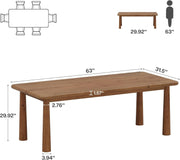 63-Inch Solid Wood Dining Table Farmhouse Rectangle Kitchen Table for 4-6 People