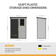 5X3FT Plastic Garden Shed with Floor & Window Lockable Outdoor Storage House UK