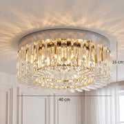 Crystal Ceiling Light with 160 Crystal Pendants, Silver Tone