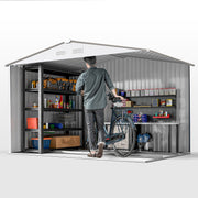 9 x 6FT Galvanised Garden Storage Shed with Sliding Door, Silver
