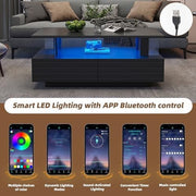 Led Coffee Table With 2 Drawer Storage, High Gloss Coffee Table For Living Room