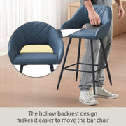 Set of 2 Bar Stools Velvet/PU Metal Legs Breakfast Stools Armrest Padded Chairs