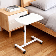 Adjustable Overbed Table Over Hospital Bed Tray with Wheels for Home Use White