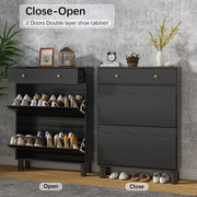 Modern Freestanding Shoe Cabinet Organizer with 2 Flip & 1 Pull-Out Drawers New