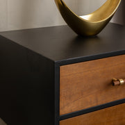 Pair of Mid-Century Modern Wood & Black 2 Drawer Bedsides - Industrial Range
