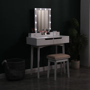 Dressing Table Vanity Set Makeup Desk w/ LED Light Mirror with 4 Drawers Bedroom