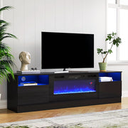 Black 70inch TV Stand Unit Cabinet with Electric Fireplace & 12 Colour LED Light
