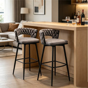 Set of 2 Luxury Grey Bar Stools Kitchen Barstools Bar Chairs With 360° Swivel