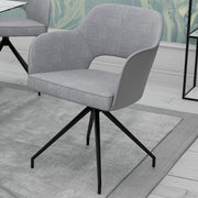 Akante Chicago Grey Swivel Dining Chairs Fabric PU Set of 2 Kitchen 83cm H