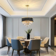 Round Gold Crystal Chandelier, Modern K9 Crystal Ceiling Light for Dining Room