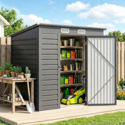 6.3 x 4.3FT Galvanised Metal Garden Shed with Lockable Door, Grey