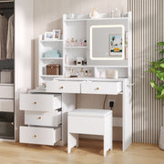 Dressing Table With 5 Drawers LED Mirror Set Makeup Desk Vanity Table Bedroom
