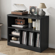 Farmhouse Record Player Stand Wooden Turntable Cabinet w/ 6 Vinyl Storage Cubes