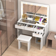 Dressing Table with 3 Colors Hollywood LED Mirror & Glass Top Vanity Table