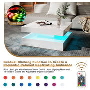 High Gloss Square LED Coffee Table Cocktail End Table Tea Tables for Living Room