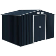 9 x 6FT Galvanised Garden Storage Shed with Sliding Door, Dark Grey