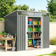 6.5x4FT Garden Shed Lockable Metal Tool Shed Light Grey Wood Effect