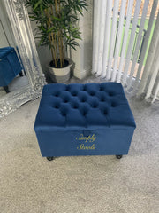 Midnight Blue Deeps Storage Ottoman Footstool Seating Bench Made In Uk