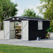 Outdoor Storage Shelter 12 x 10FT Galvanised Steel Storage Shed with Dual Window