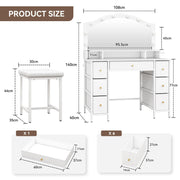 Dressing Table Makeup Desk LED Mirror Vanity Set 7 Drawers Organizer Stool White