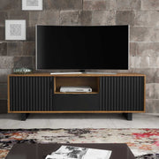 TV Unit TV Cabinet Sideboard Storage Modern Stand Oak Black Wave Doors 160cm