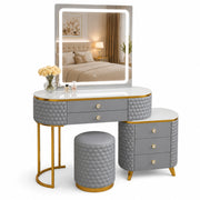 Dressing Table Set with LED Mirror Storage Cabinet Makeup Vanity Cushioned Stool