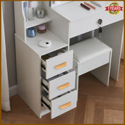 Dressing Table With Led Mirror 4 Drawers Vanity Makeup Desk Stool Set White