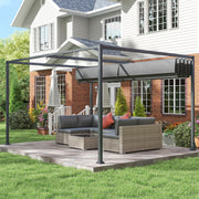 4 x 3m Metal Pergola Gazebo Patio Sun Shelter Retractable Canopy Grey