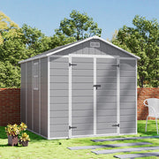 Grey Plastic Outdoor Storage Shed 8x8 FT with Double Windows for Tool Bike Store