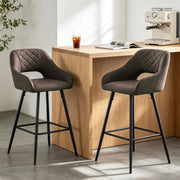 Set of 2 Bar Stools Velvet/PU Metal Legs Breakfast Stools Armrest Padded Chairs