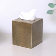 Brass Gold Textured Metal Tissue Box Holder Cover Case Metallic Antique Shiny