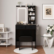 Dressing Table with LED Lights Mirror 2 Drawers Vanity Makeup Desk with Stool