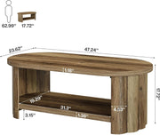 47.24-Inch Modern Wooden Oval Coffee Table with Storage Shelf for Living Room