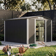 8 x 10ft Garden Shed Metal Apex Roof Outdoor Storage Tool Sheds Lockable Doors