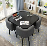 5-Piece Modern Round Dining Table Set + 4 Upholstered Faux Leather Chairs