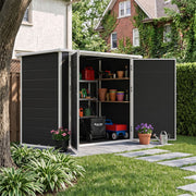 Garden Shed 7x4ft Plastic Tools Storage House with Floor & Lockable Double Doors