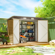 8 x 4FT Metal Garden Storage Shed with Double Doors, Oak