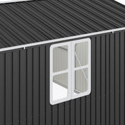 12 x 10FT Galvanised Garden Tool Storage Shed with Lockable Door, Double Windows