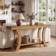63-Inch Farmhouse Solid Wood Console Table with Lower Storage Shelf for Entryway