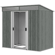6.5x4FT Garden Shed Lockable Metal Tool Shed Light Grey Wood Effect