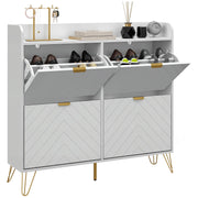 Narrow Shoe Storage Cabinet with 4 Flip Drawers for 16 Pairs of Shoes
