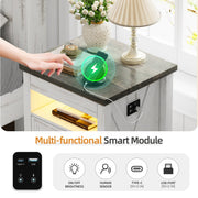Smart Bedside Table with Charging Station, LED Nightstand with Hidden Drawer
