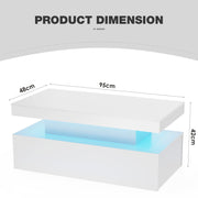 High Gloss LED Coffee Table With Storage Wooden 2 Drawer Living Room Furniture