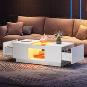 White Coffee Table !SALE! High Gloss LED RGB Storage Drawers 100cm Modern