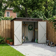 8 x 4FT Metal Garden Storage Shed with 2 Door Wood Grain Effect Bike Tool House