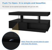 Coffee Table LED Black High Gloss 2 Drawers Glass Storage RGB Lights App Control